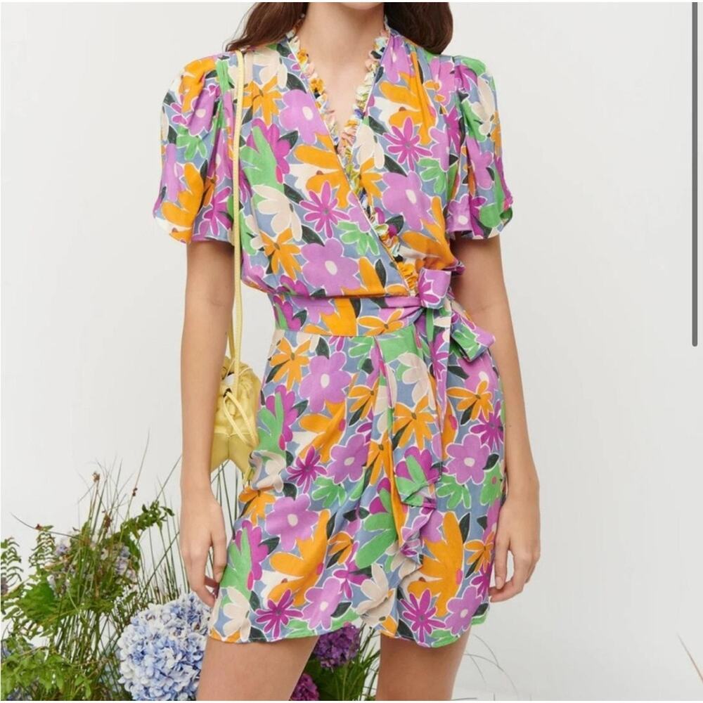 CeliaB Liska Mini Purple Floral Wrap Dress‎ Size XL